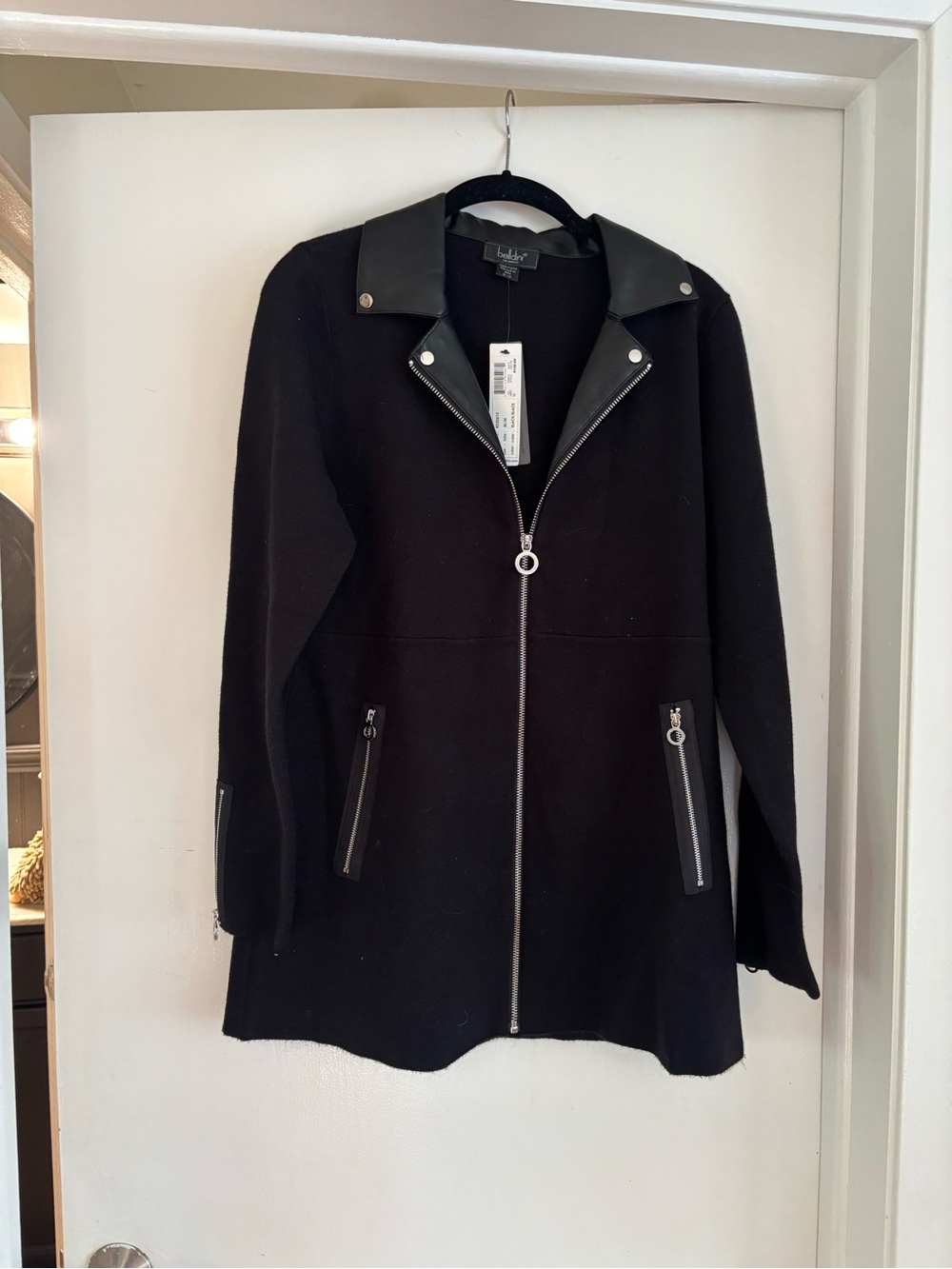 Belldini Black Zip-Front Faux-Leather Collar Jacket